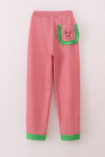 Red stripe christmas reindeer embroidery women pajamas pants - ARIA KIDS