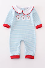 Blue stripe santa claus embroider boy romper - ARIA KIDS