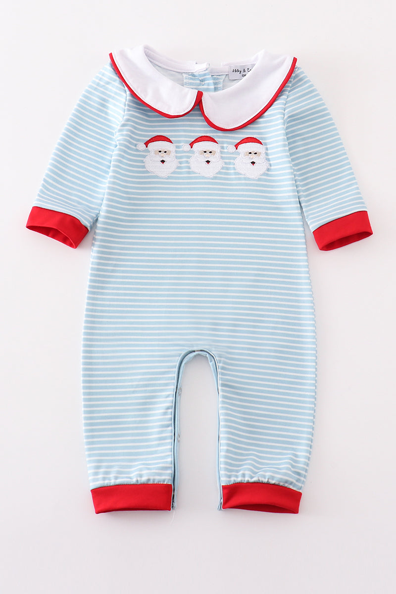 Blue stripe santa claus embroider boy romper - ARIA KIDS