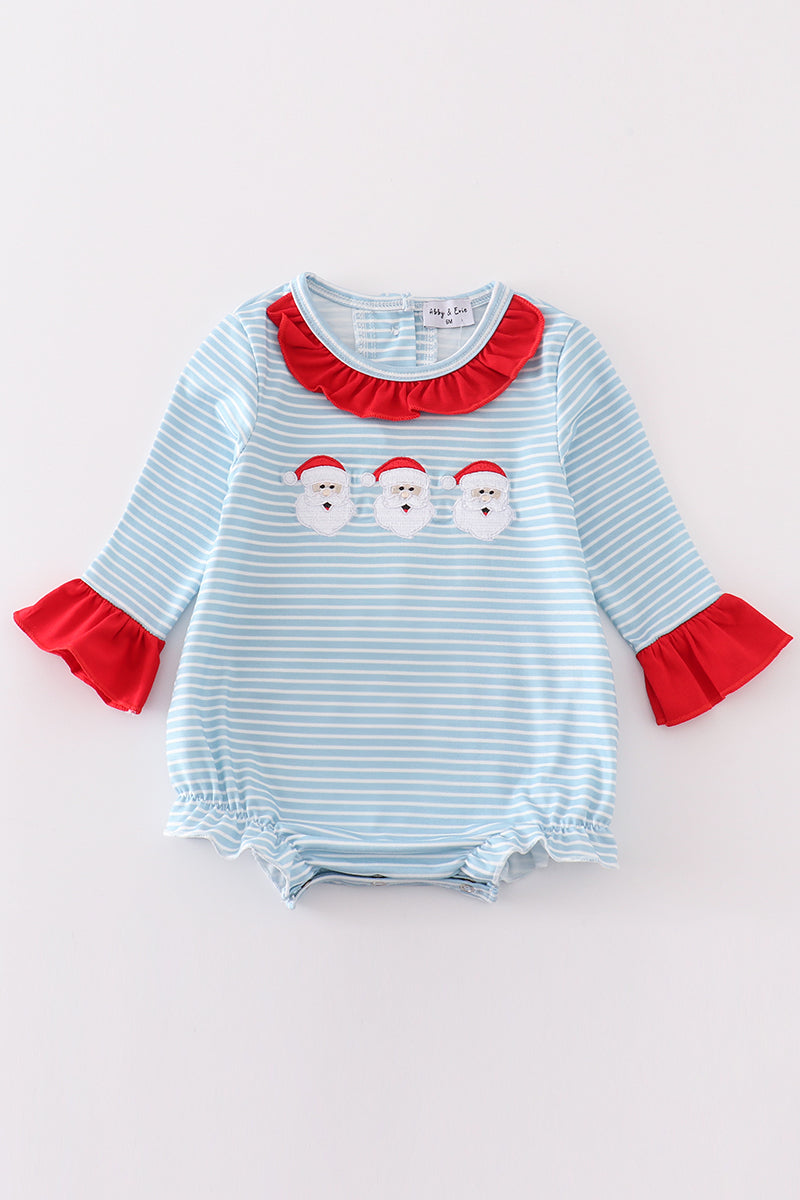 Blue stripe santa claus embroider girl bubble - ARIA KIDS