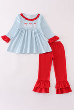 Blue stripe santa claus embroide girl set - ARIA KIDS
