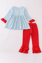 Blue stripe santa claus embroide girl set - ARIA KIDS