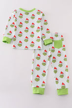 Green striped grinch print boy pajamas