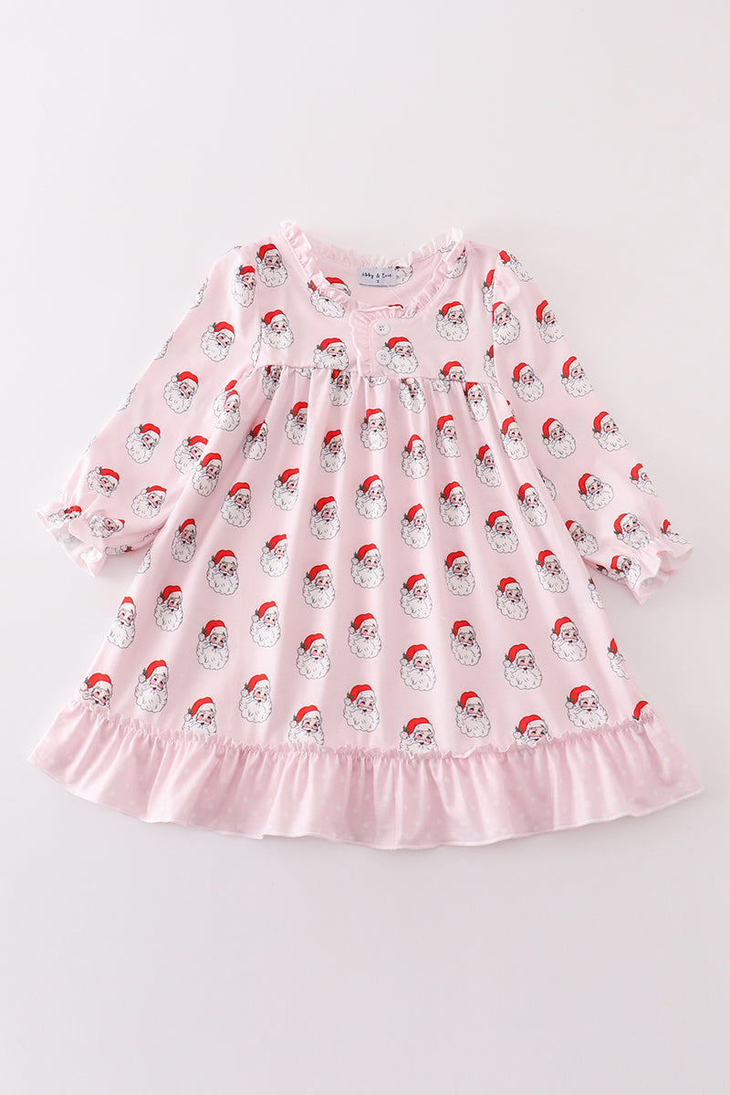 Pink santa print girl dress - ARIA KIDS