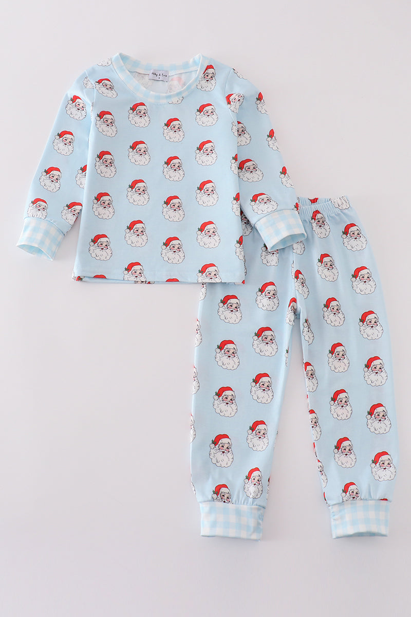 Blue santa print boy pajamas - ARIA KIDS