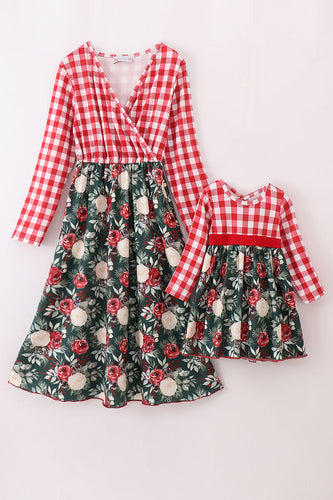 Red floral gingham mom&me dress - ARIA KIDS
