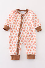 Brown football game day embroidery girl romper - ARIA KIDS