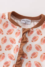 Brown football game day embroidery girl romper - ARIA KIDS