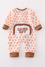Brown football game day embroidery girl romper - ARIA KIDS
