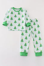Green christmas tree print ruffle boy pajamas set - ARIA KIDS