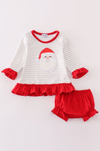 Red christmas santa claus applique stripe girl bloomer set - ARIA KIDS