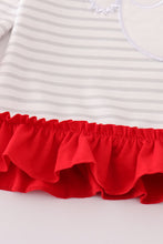 Red christmas santa claus applique stripe girl bloomer set - ARIA KIDS