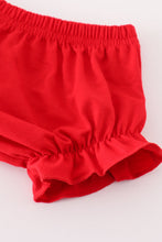 Red christmas santa claus applique stripe girl bloomer set - ARIA KIDS