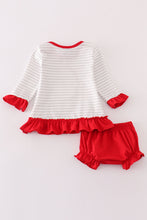 Red christmas santa claus applique stripe girl bloomer set - ARIA KIDS
