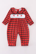 Red christmas santa embroidery smocked plaid boy bishop romper - ARIA KIDS