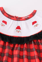 Red christmas santa embroidery smocked plaid bishop girl set - ARIA KIDS