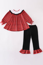 Red christmas santa embroidery smocked plaid bishop girl set - ARIA KIDS