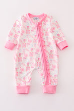 Pink nutcracker print ruffle zip girl romper - ARIA KIDS