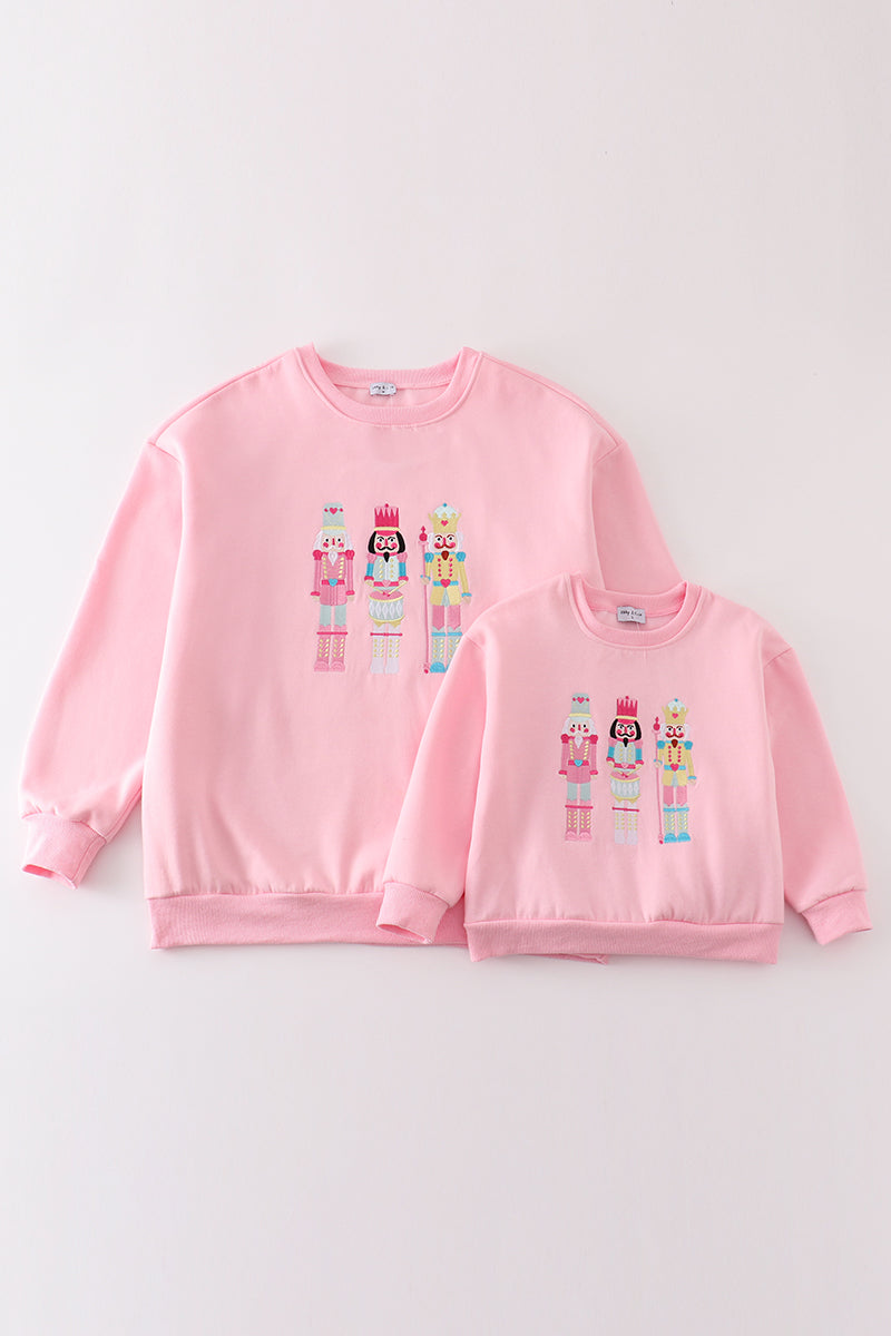 Pink nutcracker embroidery mom&me fleece sweatshirt - ARIA KIDS