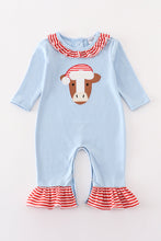 Blue christmas cow applique girl romper - ARIA KIDS