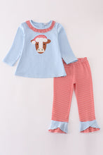 Blue christmas cow applique girl set - ARIA KIDS