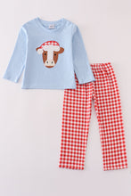 Blue christmas cow applique boy set - ARIA KIDS