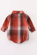 Rust plaid boy button down bubble - ARIA KIDS
