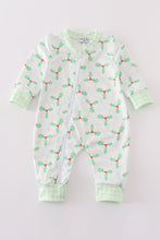 Green christmas holly print boy romper - ARIA KIDS