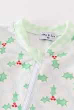 Green christmas holly print boy romper - ARIA KIDS