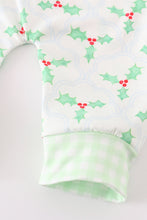 Green christmas holly print boy romper - ARIA KIDS