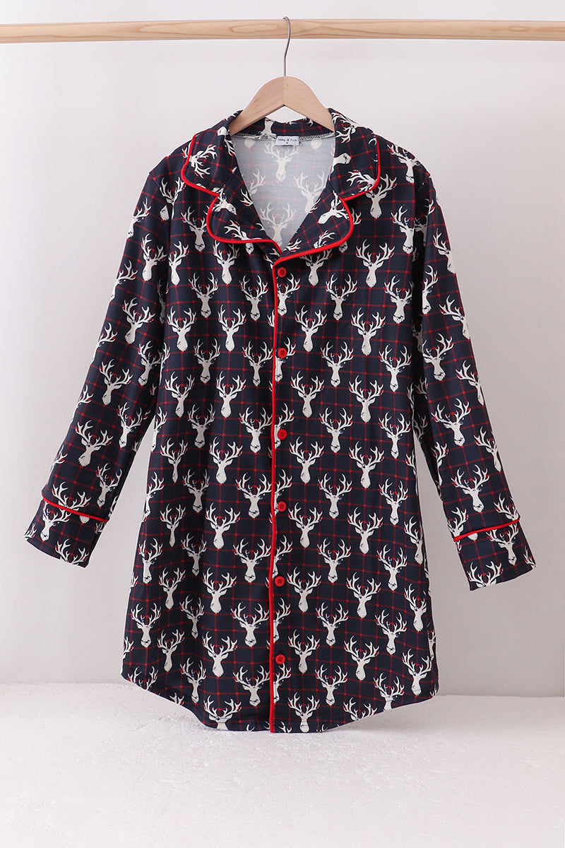 Navy deer print mom gown - ARIA KIDS