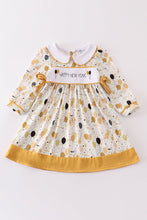 Mustard happy new year embroidery girl dress - ARIA KIDS