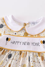 Mustard happy new year embroidery girl dress - ARIA KIDS