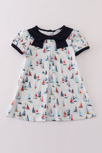 Navy sailboat print girl dress - ARIA KIDS