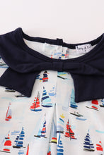 Navy sailboat print girl dress - ARIA KIDS