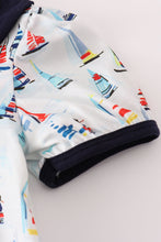 Navy sailboat print girl dress - ARIA KIDS