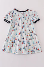 Navy sailboat print girl dress - ARIA KIDS