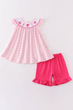 Pink barbie embroidery gingham girl set - ARIA KIDS