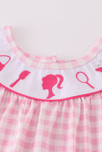 Pink barbie embroidery gingham girl set - ARIA KIDS
