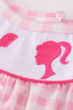 Pink barbie embroidery gingham girl set - ARIA KIDS
