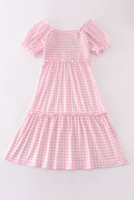Pink gingham smocked women dress - ARIA KIDS