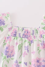 Purple hydragena print smocked girl dress - ARIA KIDS