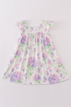 Purple hydragena print smocked girl dress - ARIA KIDS