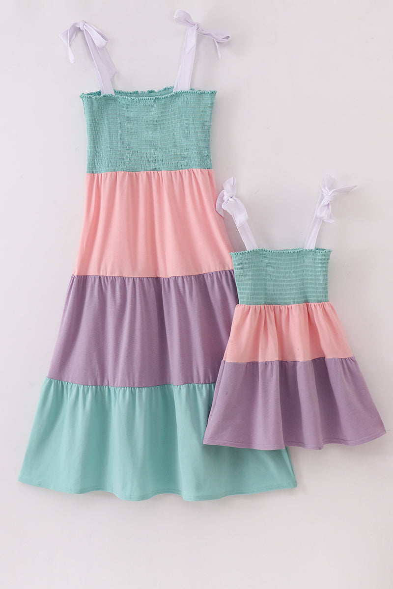 Multicolored tiered smocked mom&me dress - ARIA KIDS