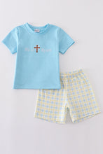 Blue he is risen cross embroidery boy set - ARIA KIDS