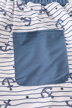 Blue stripe anchor print dad swim trunks - ARIA KIDS