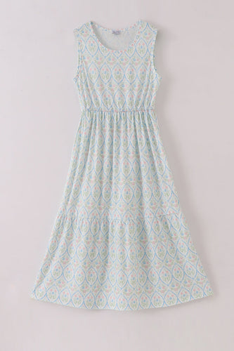 Blue delicate floral print mom dress - ARIA KIDS