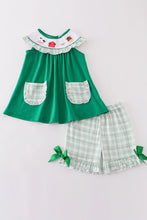 Green farm embroidery smocked girl set - ARIA KIDS