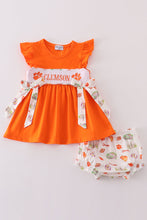 Orange clemson embroidery girl bloomer set - ARIA KIDS