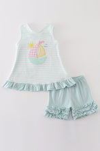 Blue stripe sailboat embroidery girl set - ARIA KIDS